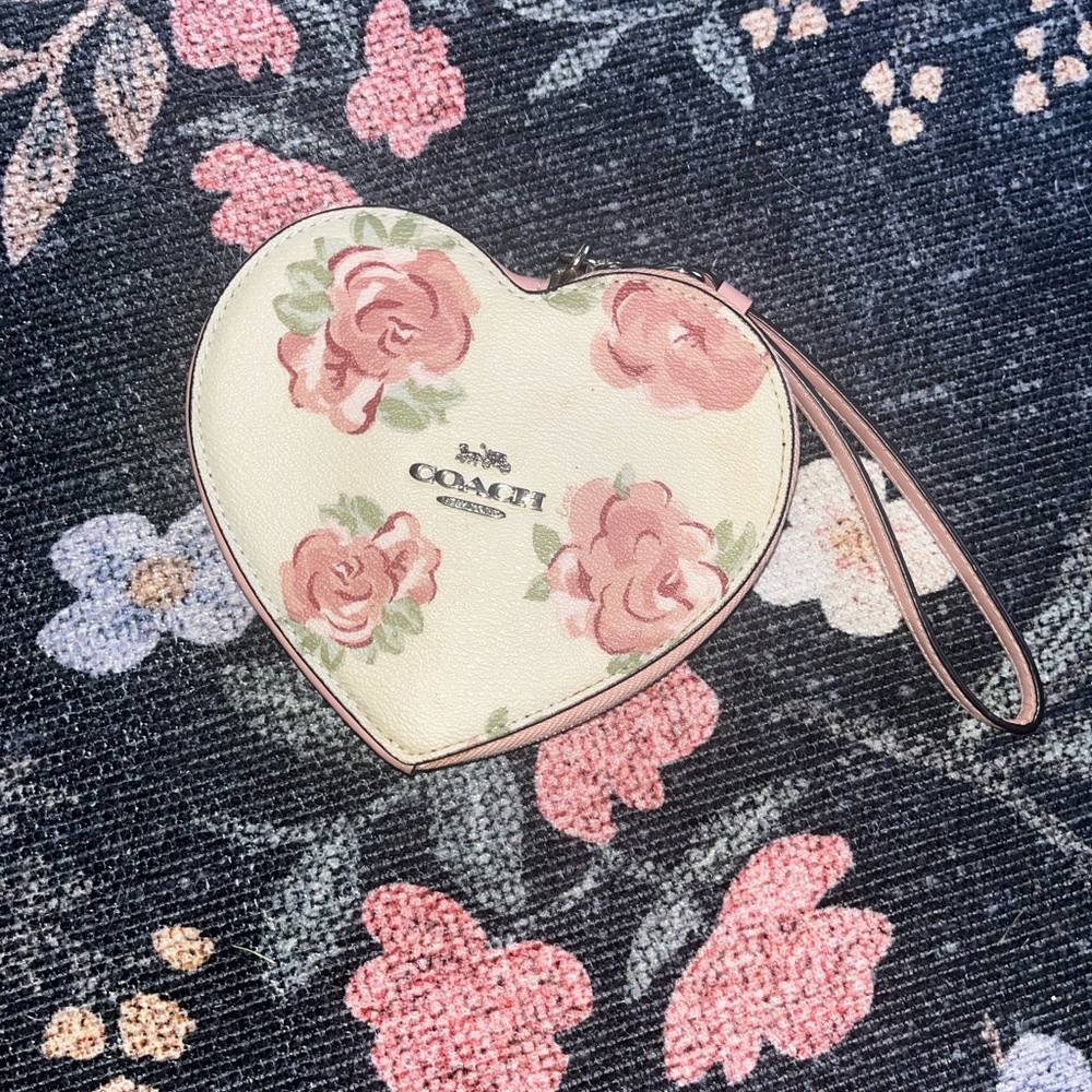Coach Heart Shaped Floral Wristlet Clutch